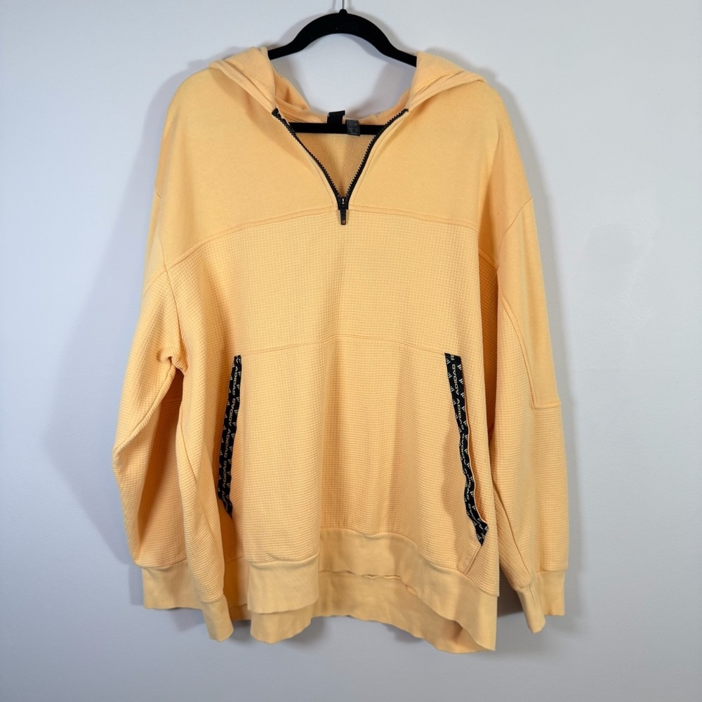 Adidas Waffle Knit Hoodie 2XL Yellow Quarter Zip Pullover Sweatshirt XXL